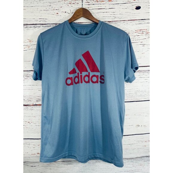 Adidas Mens Light Blue T-Shirt With Red Logo Design Short Sleeves Lightweight & - Picture 9 of 10